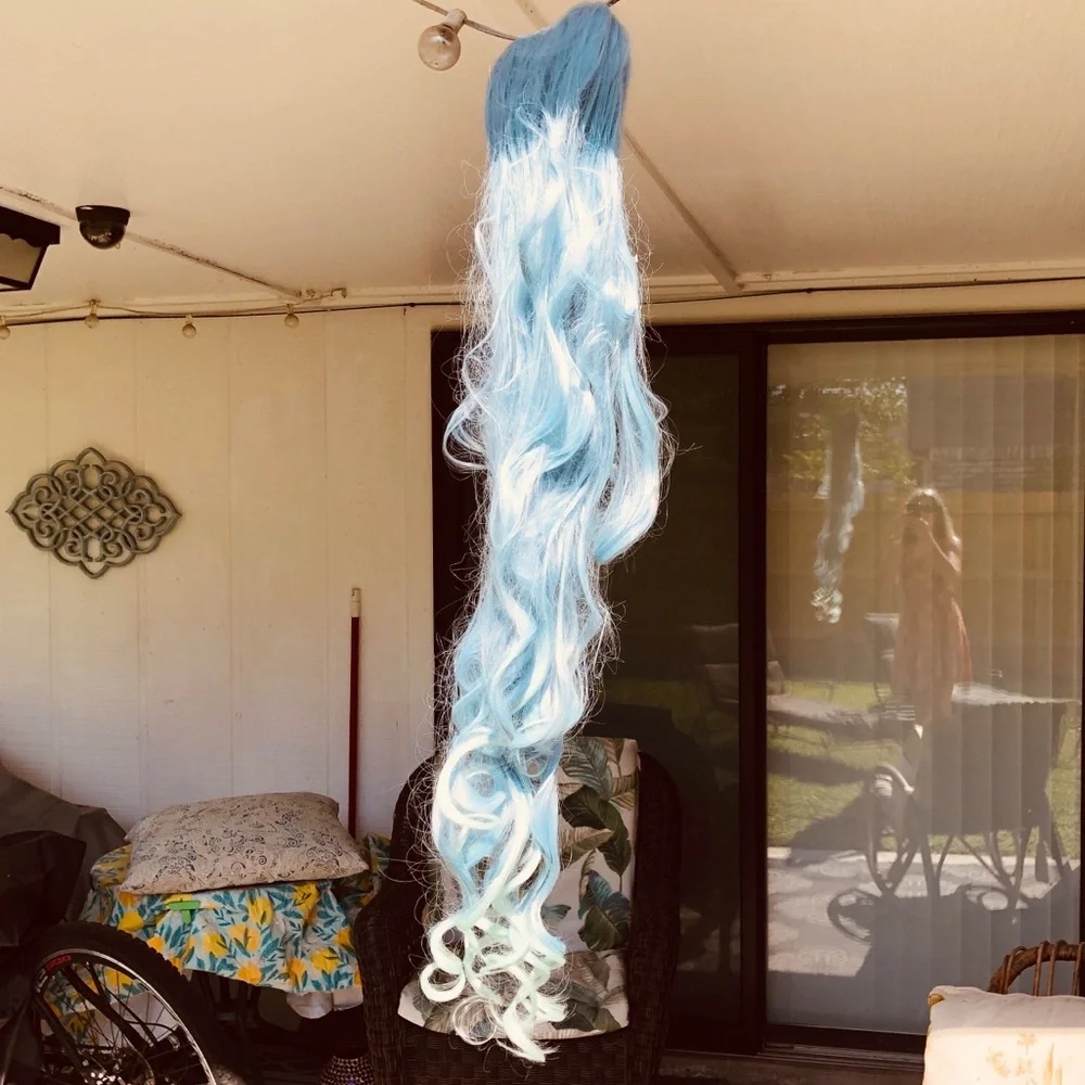 Blue 40” Ponytail Long Wavy Hairpiece Claw Clip in Pony Tail wig Hair Extension